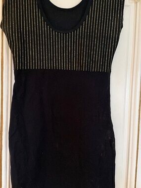 American Apparel black Dress with Gold Pinstripe Accents - Elegant Scoop Neck